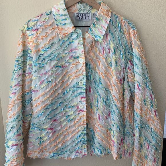 Vintage Keren Hart Costal Patchwork white Jacket Blazer Women's Size Large‎ - Picture 1 of 10